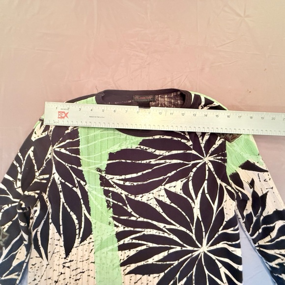 Custo Barcelona Black/Green Leaf Print Long Sleeve Top Size 2/Medium MSRP $350 - Picture 8 of 10